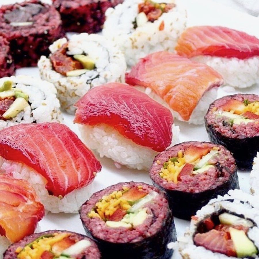 Fresh salmon and tuna sushi rolls — naturally gluten-free
